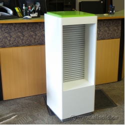 White and Green Retail Display Stand with Recessed Slatwall
